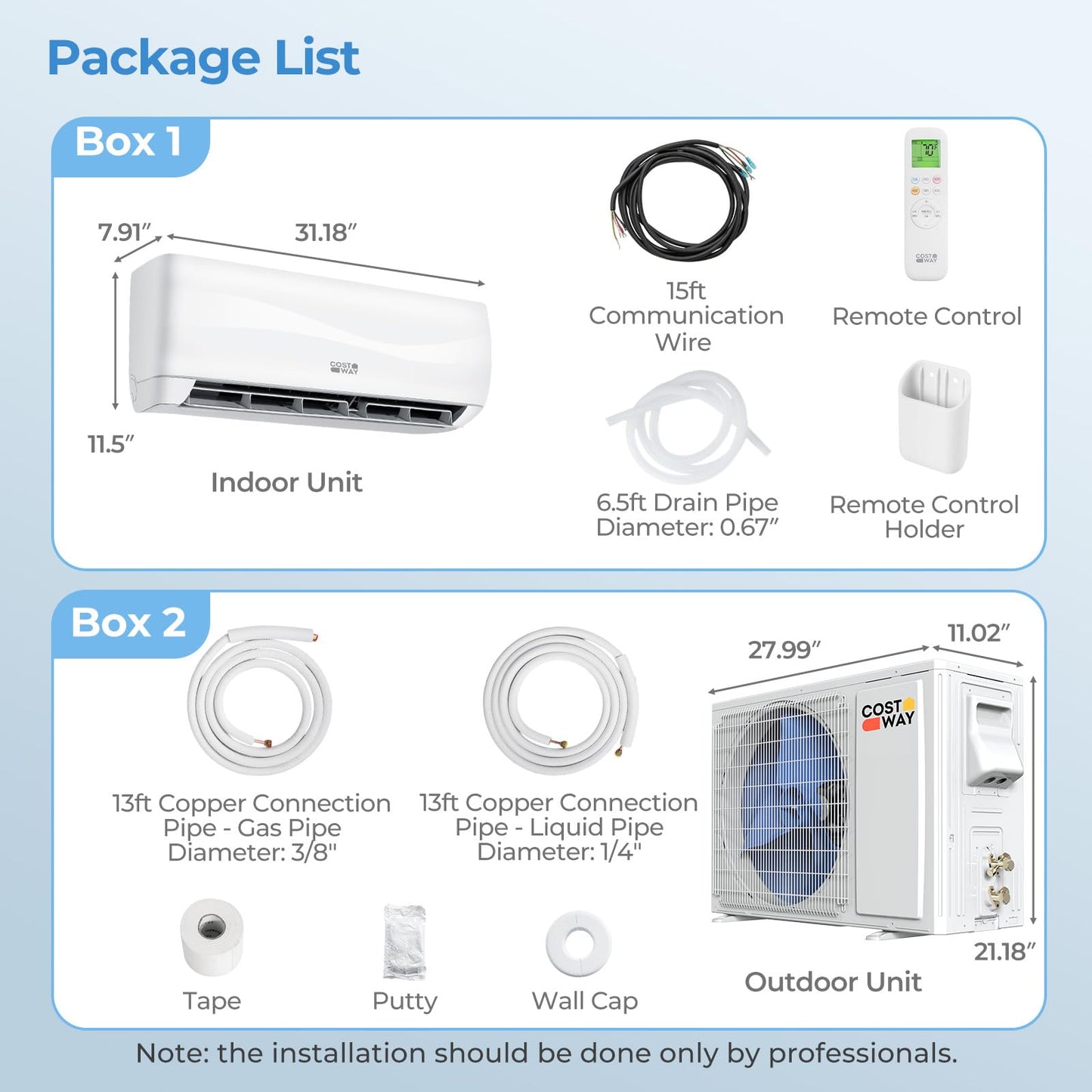 17 SEER2 12000 BTU 208-230V Mini Split Air Conditioner & Heat Pump System, Features R32 refrigerant,Works with Remote control,Complete installation kit,for Rooms up to 750 Sq.Ft