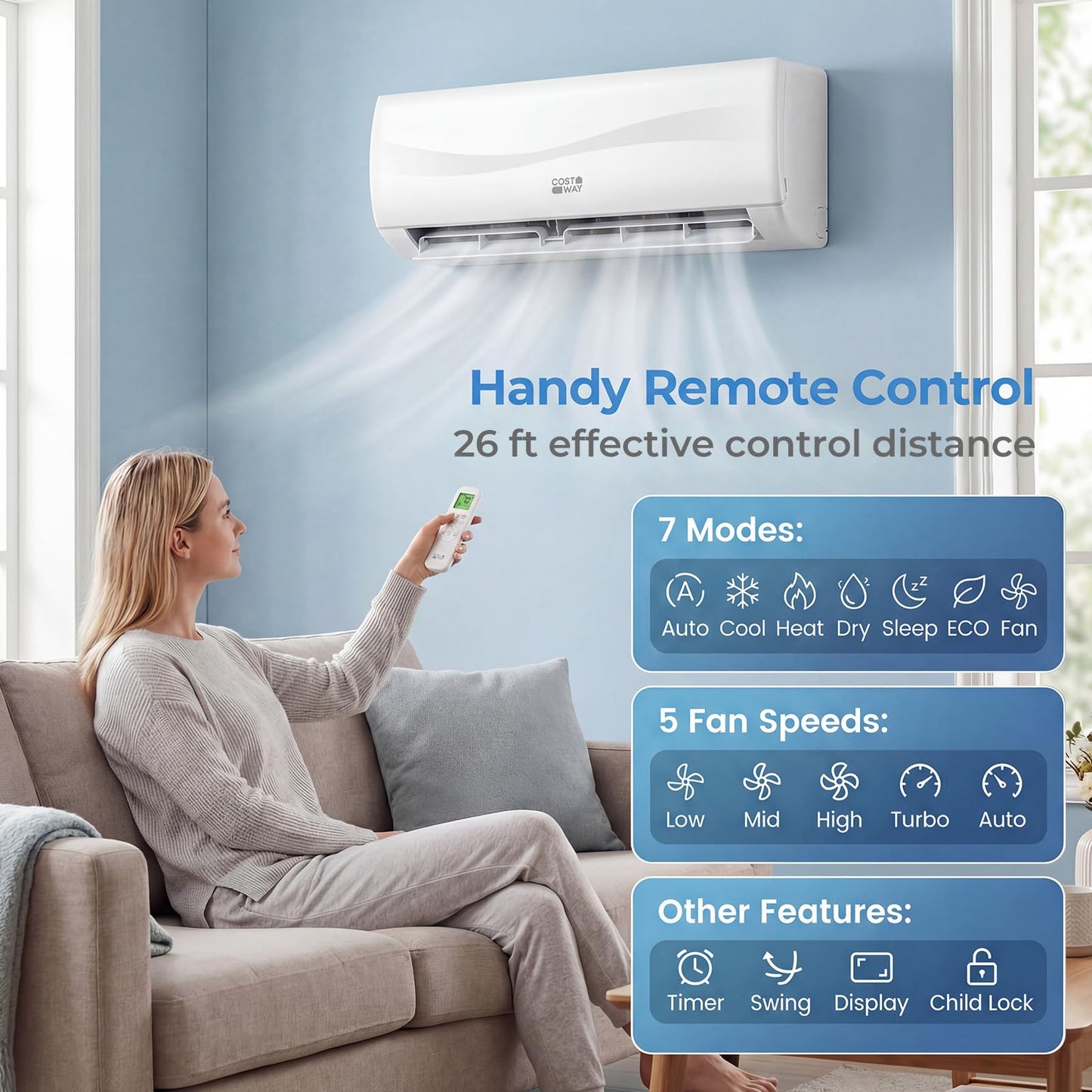 17 SEER2 12000 BTU 208-230V Mini Split Air Conditioner & Heat Pump System, Features R32 refrigerant,Works with Remote control,Complete installation kit,for Rooms up to 750 Sq.Ft