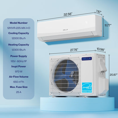Serena CloudAir Series 12000 BTU Mini Split AC with Soft Airflow, Energy Star 22 SEER2 115V, 1 Ton Inverter Heat Pump Ductless AC for up to 550 Sq.Ft, WiFi & Alexa, Pre-Charged, 16.4ft Kit