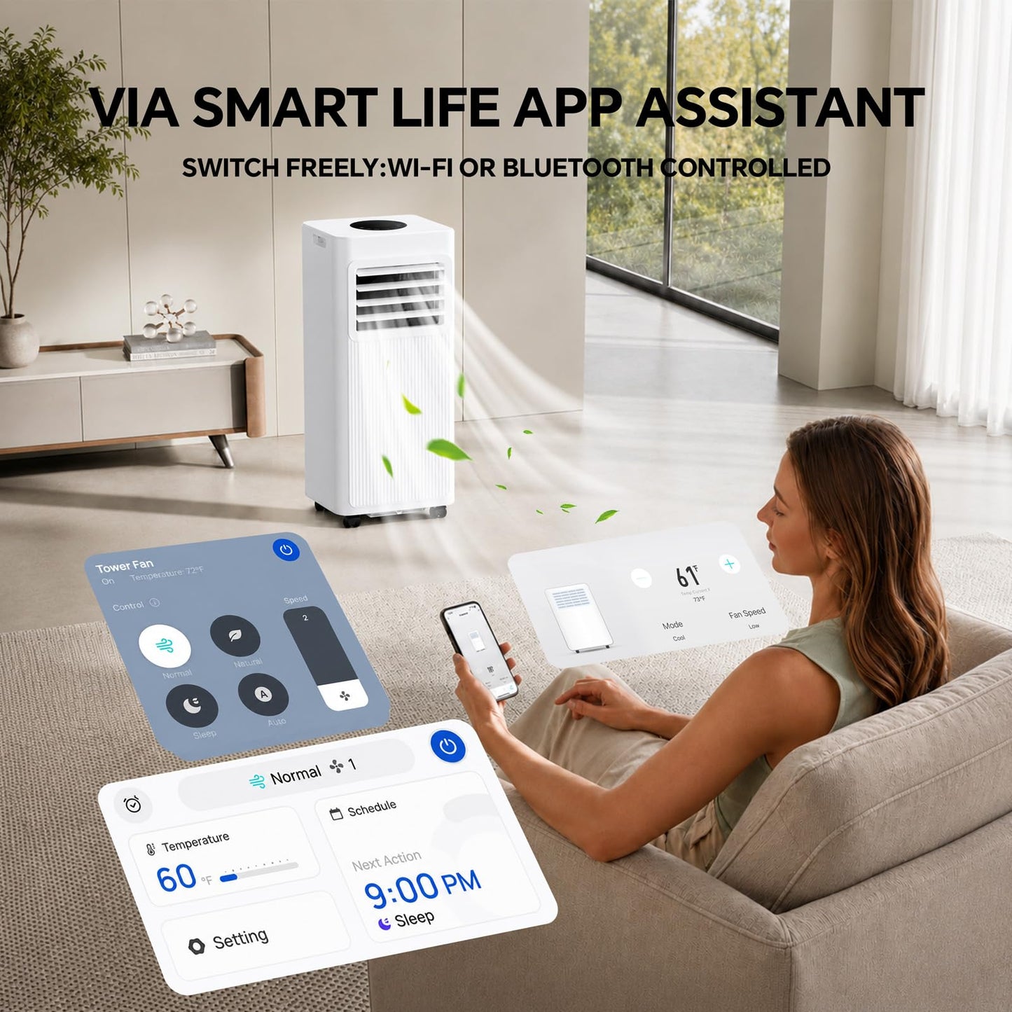 Portable Air Conditioner, 16000 BTU 5-in-1 Air Conditioner Portable with Smart WiFi & Remote, Cools Up to 850 Sq.Ft, Portable AC Unit with Cool, Fan, Dehumidifier, Sleep, 24H Timer, Installation Kit