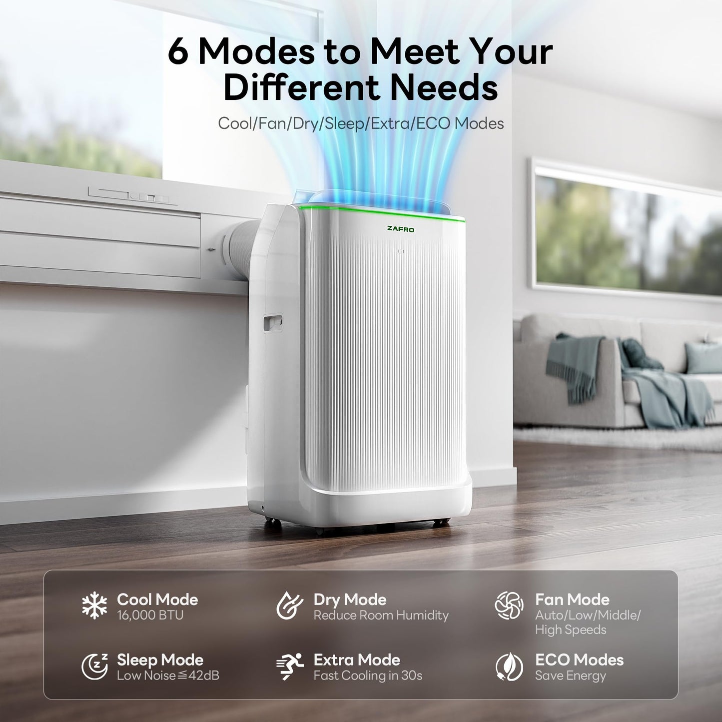 Smart Inverter Portable Air Conditioners, 16000 BTU (12000 BTU SACC) Dual Hose Portable AC Unit with Energy Saving/Ultra Quiet(42dB)/Drainage-free Cooling/APP/Remote for Multi-Scenario Use
